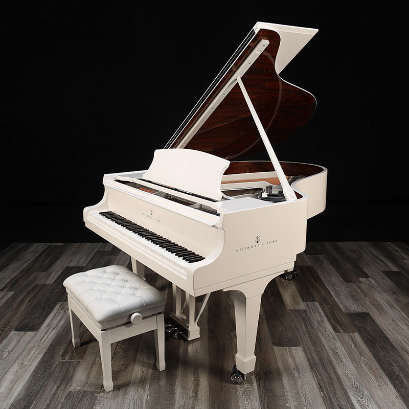 White gloss Steinway O with rosewood interior